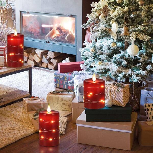 Red Battery Powered LED Christmas Plastic 1 Wick Flameless Candle