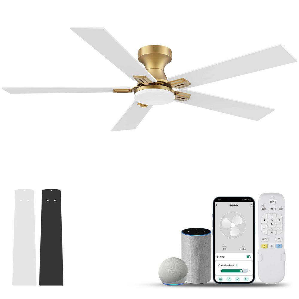 52 in.Smart Outdoor Indoor Gold White Flush Mount Ceiling Fan with LED Lights,Remote,Voice Control via Alexa,Dimmable price history on PriceWatchPro