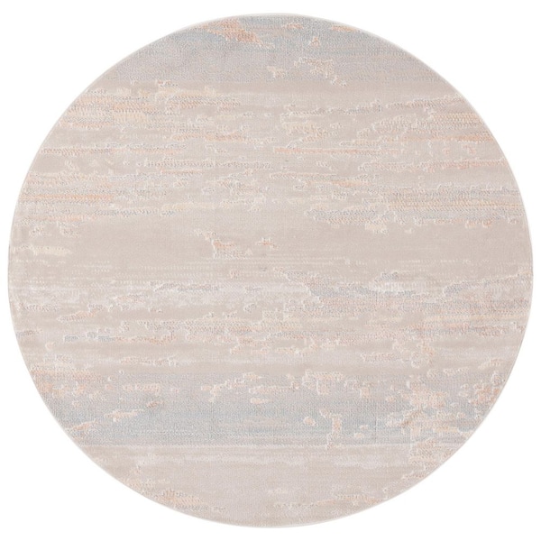 SAFAVIEH Blair Beige/Blue 7 ft. x 7 ft. Machine Washable Abstract Modern Round Area Rug