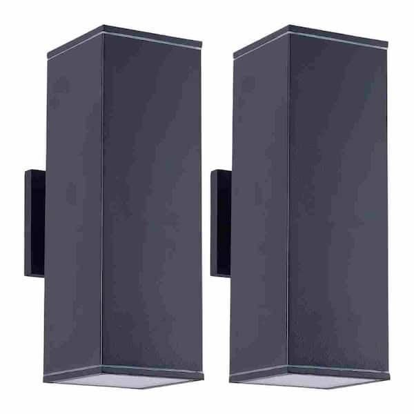 (4-Pack) 14 in. 2-Light Outdoor/Indoor Black Square Outdoor Porch Wall Sconce with Aluminum Shade, Waterproof