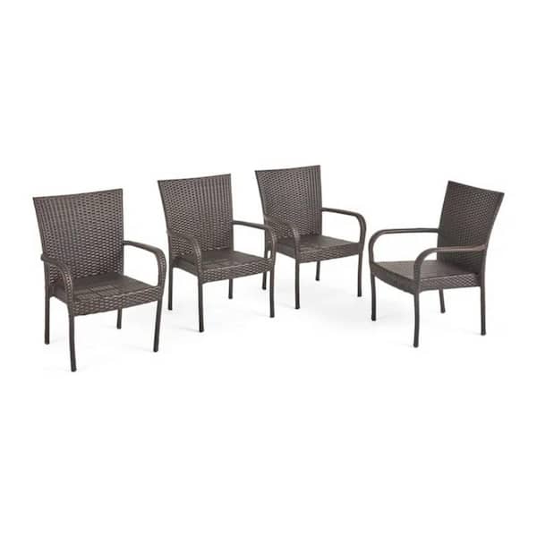 Brown PE Rattan Outdoor Dining Chair Set of 4