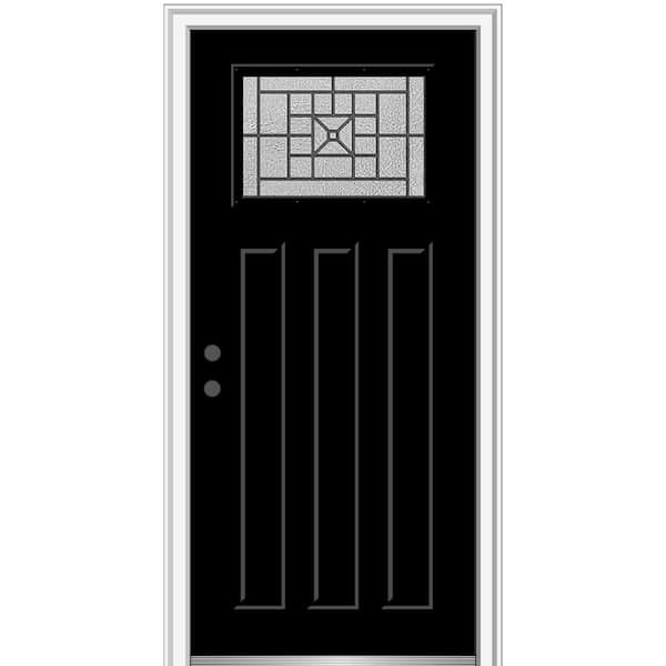 MMI Door 36 in. x 80 in. Courtyard Right-Hand 1-Lite Decorative Craftsman 3-Panel Painted Fiberglass Smooth Prehung Front Door