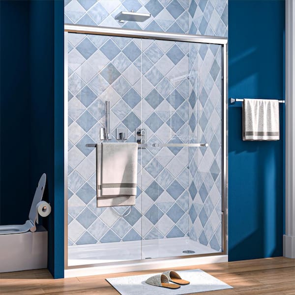 TOOLKISS 50 in. - 54 in. W x 72 in. H Sliding Framed Shower Door in Brushed Nickel with Clear Glass