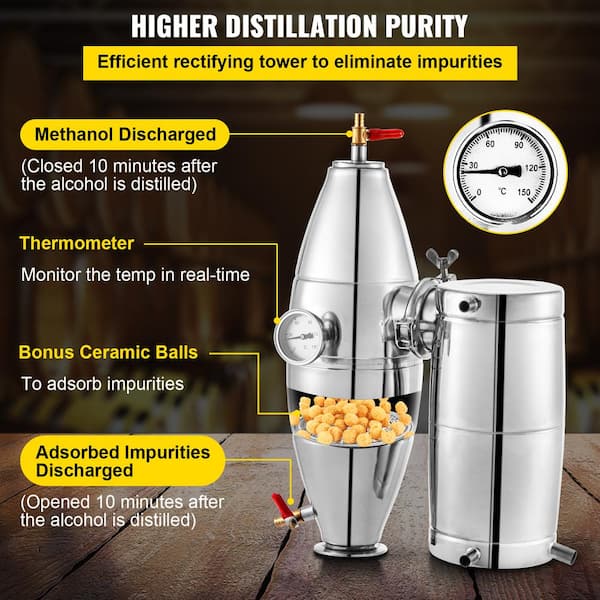VEVOR 18.5 gal. Water Alcohol Distiller Stainless Steel Wine Making Boiler Home Kit with Thermometer for DIY Alcohol, Silver