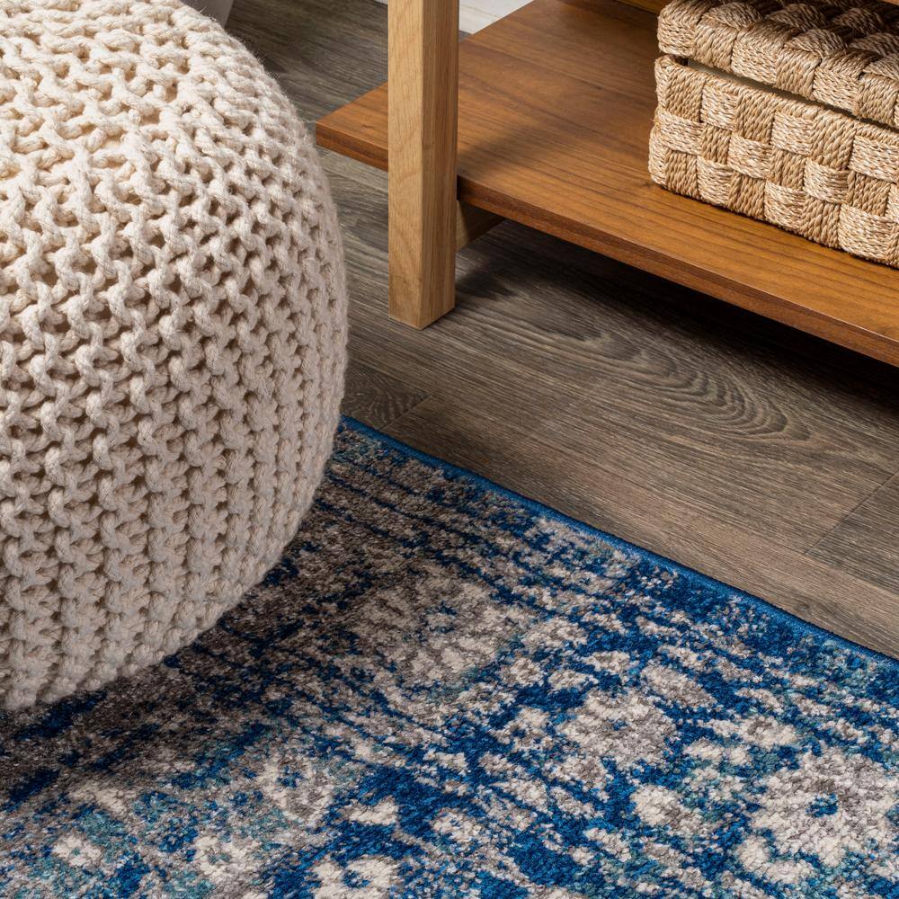 Blue and Dark Gray Medallion Synthetic 4' x 6' Area Rug