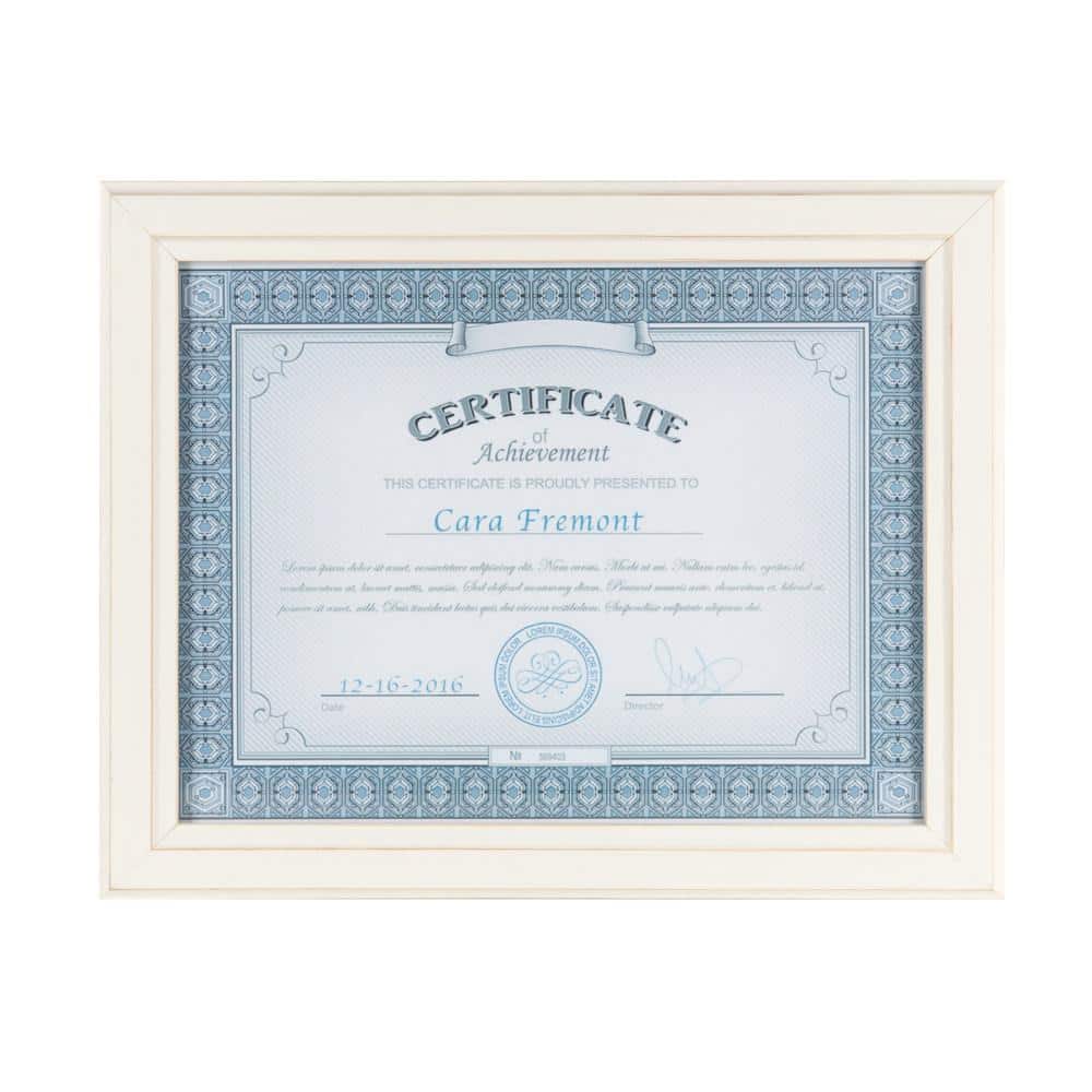 Distressed Soft White Solid Wood 8.5x11 Document Frame