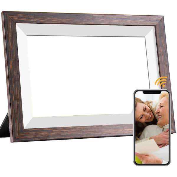 10.1 in. WiFi Digital Picture Frame with IPS Touch Screen HD Display, 16GB Storage, Easy Setup and Share in Brown Wood