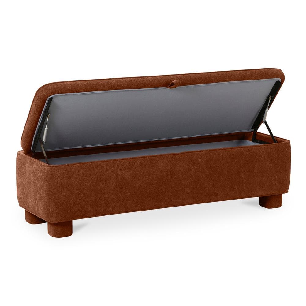 Dark Rust Basketweave Upholstered Storage Bench with Rounded Legs