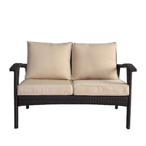 Honolulu Brown Wicker Outdoor Patio Loveseat with Tan Cushions