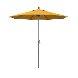 7.5 ft. Grey Aluminum Market Push Button Tilt Crank Lift Patio Umbrella in Lemon Olefin