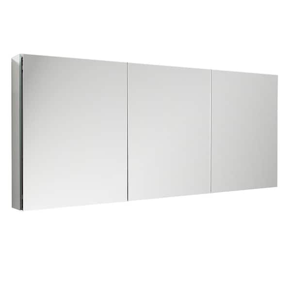 Senza 59 in. W x 36 in. H Rectangular Anodized Aluminum Medicine Cabinet with Mirror - Recessed or Surface-Mount