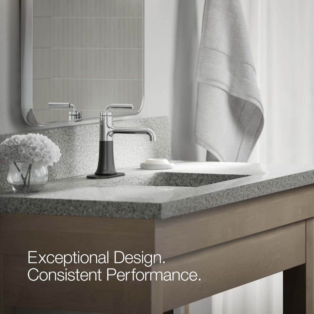 Polished Chrome and Matte Black Single-Handle Bathroom Faucet