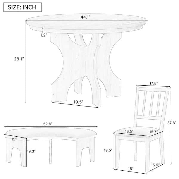 5-Piece Rustic Natural Wood Top Dining Room Set Seats 4