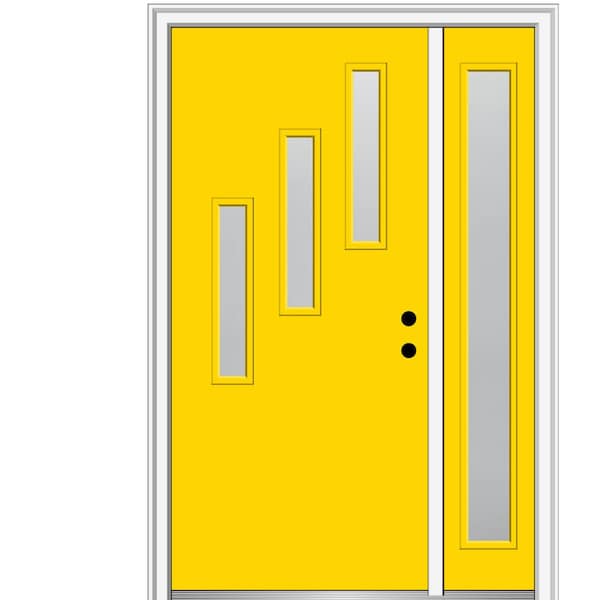 MMI Door 53 in. x 81.75 in. Davina Frosted Glass Left-Hand 3-Lite Modern Painted Fiberglass Smooth Prehung Front Door w/ Sidelite