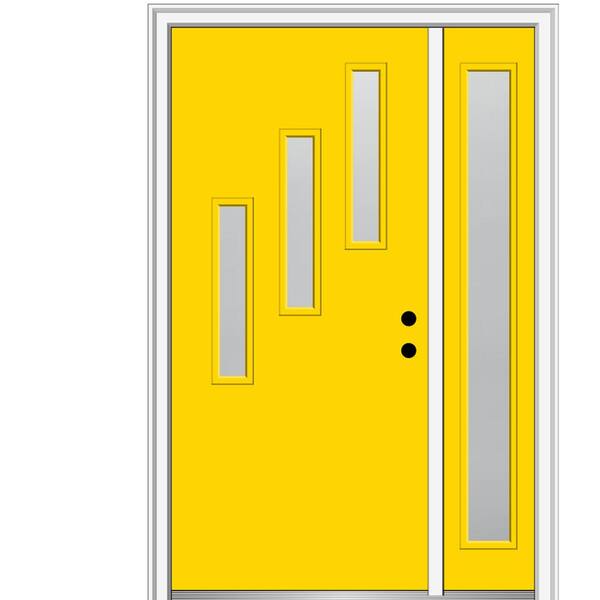 MMI Door 51 in. x 81.75 in. Davina Frosted Glass Left-Hand Inswing 3-Lite Modern Painted Steel Prehung Front Door with Sidelite