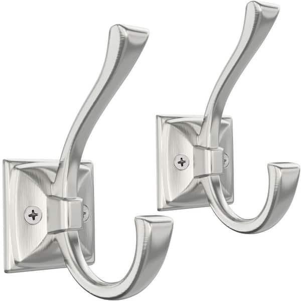 2-Pack Double Robe and Towel Wall Hooks in Brushed Nickel, Heavy Zinc Alloy for Bathroom and Entryway