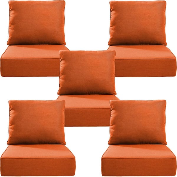 Opohoro 24 in. x 24 in. x 6" 10-Piece Deep Seating Water & Fade Resistant Outdoor Lounge Chair Replacement Cushion Set in Orange