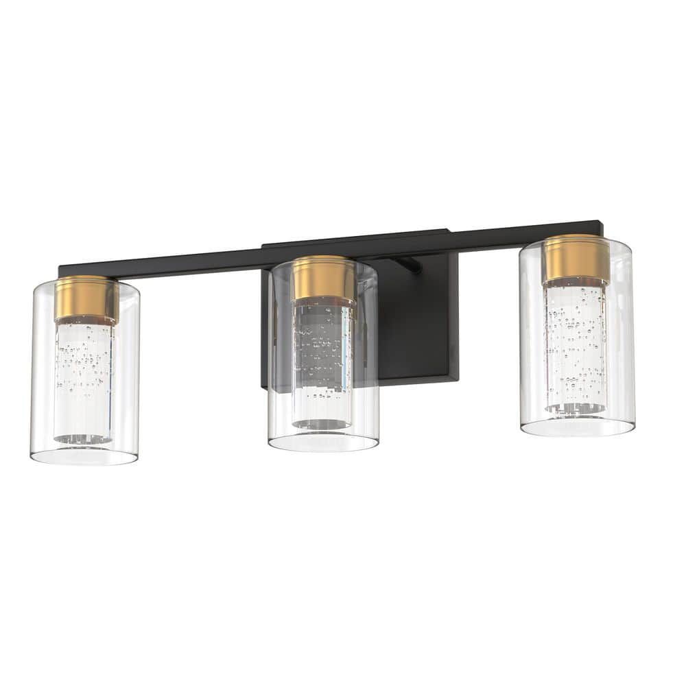 18 in. 3 Light Black and Gold LED Vanity Light Bar with Glass Shades and 3CCT Dimmable Function price history on PriceWatchPro