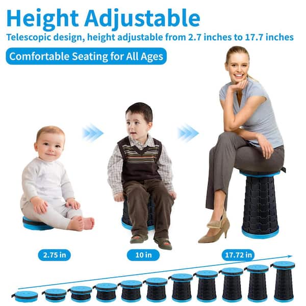 Telescoping Folding Stool, Camping Chair with Adjustable Height - Lightweight Collapsible Seat for Outdoor Blue