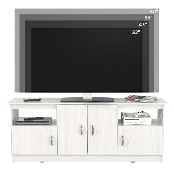 TECHNI MOBILI 61 in. W White Entertainment TV Stand with 2 open storage,  Fits TV'S up to 61 in. RTA-910TV-WHT - The Home Depot