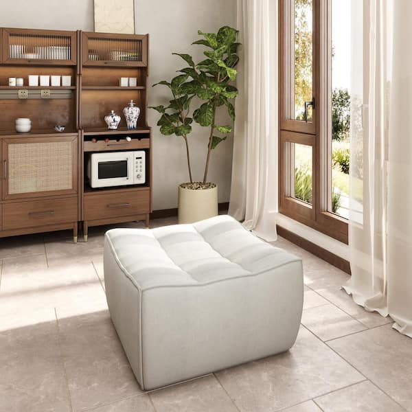 27.5 in. Armless Linen Modular Square Sofa Fireside Lazy Floor Sectional Sofa Ottoman for Living Room, Apartment in Gray