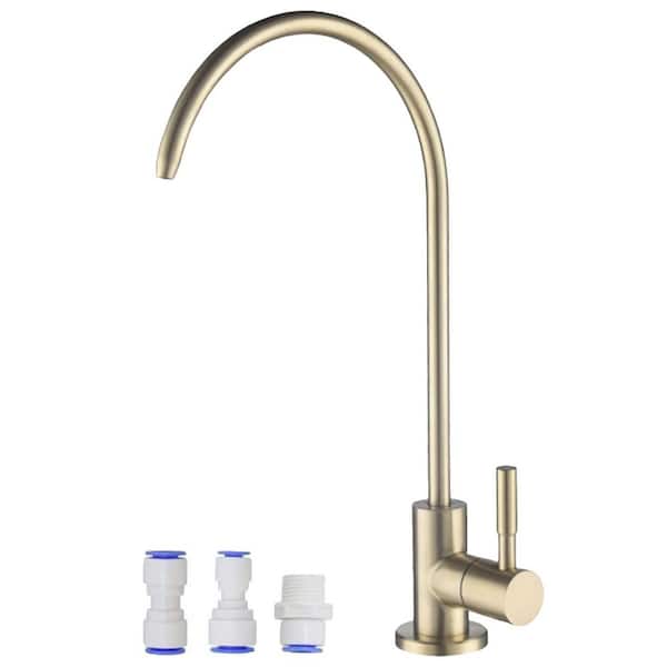 Single Handle Beverage Faucet with 360° Swivel Spout Ceramic Disc for Pure Water Filter in Brushed Stainless Steel Gold