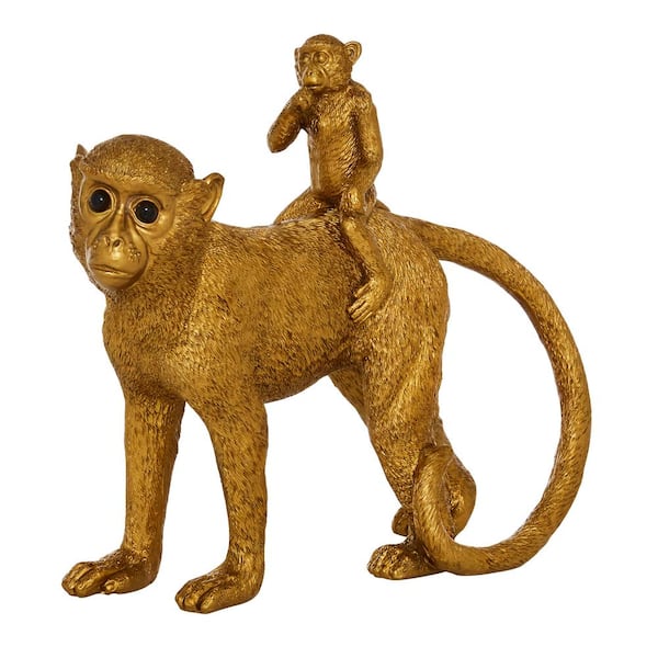 Litton Lane Gold Polystone Monkey Sculpture