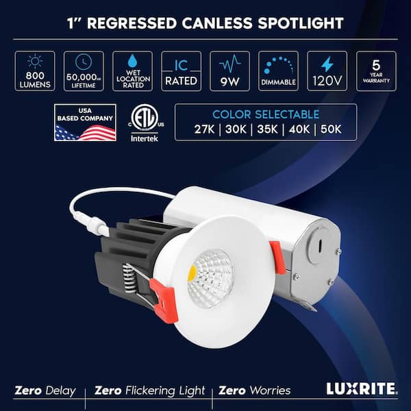 LUXRITE 1 in. Integrated LED Recessed Light Trim Regressed Canless