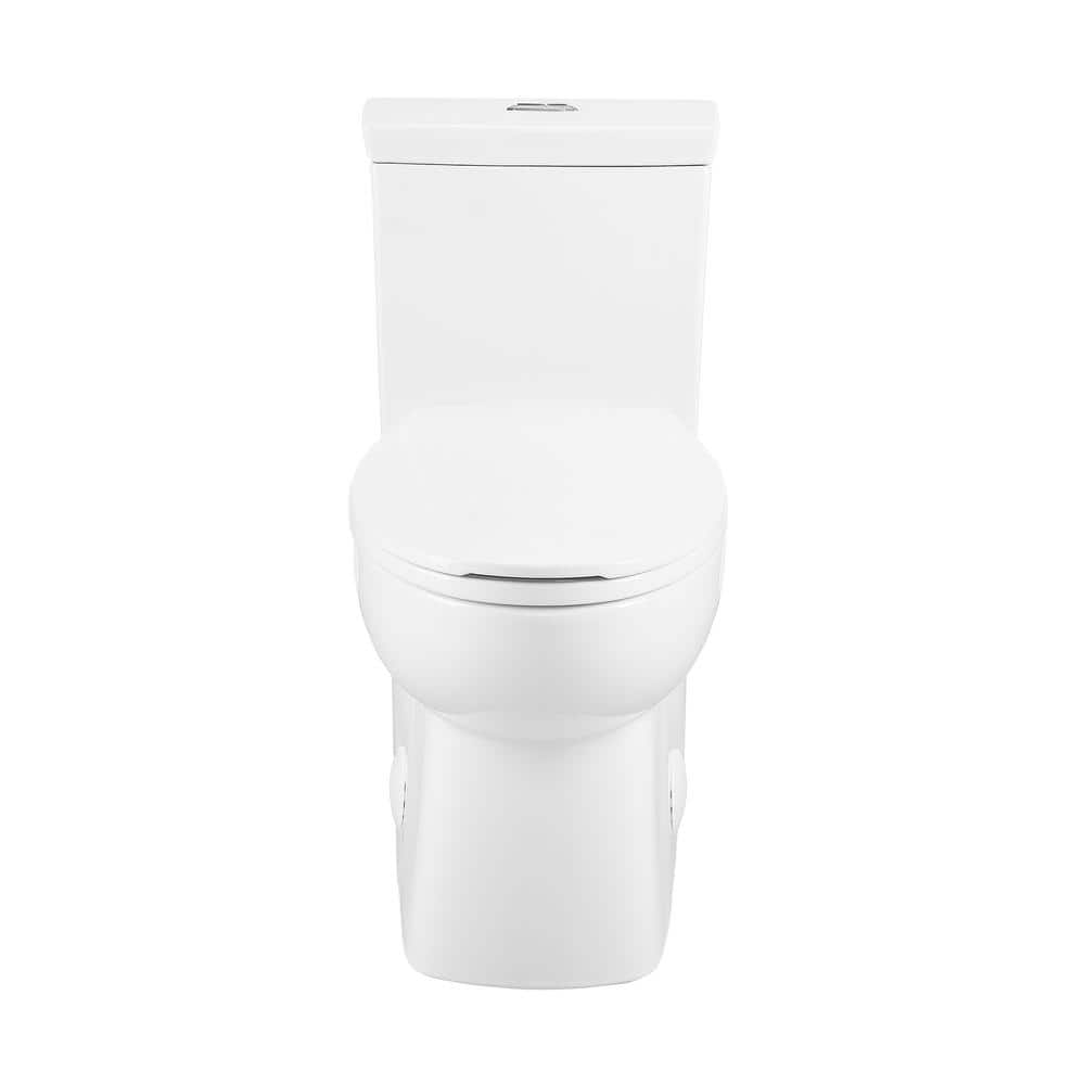 Glossy White Elongated Dual Flush One-Piece Toilet