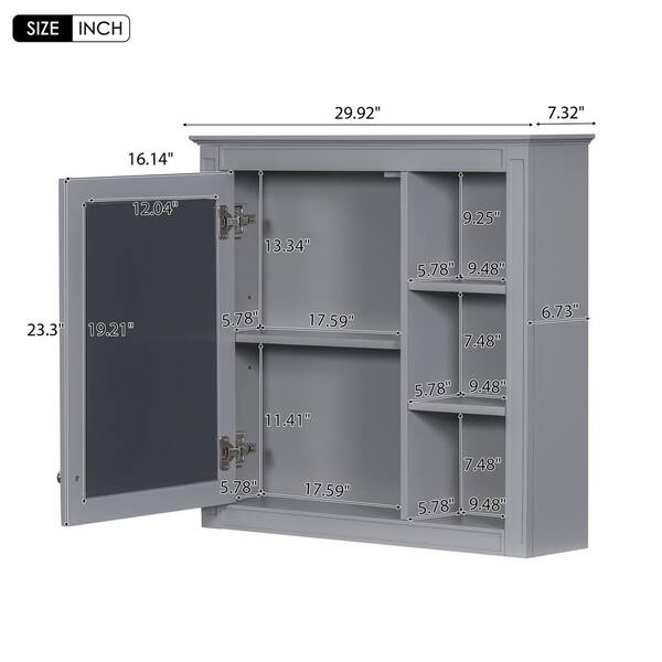 30 in. W x 7.32 in. D x 28 in. H Gray Bathroom Storage Wall