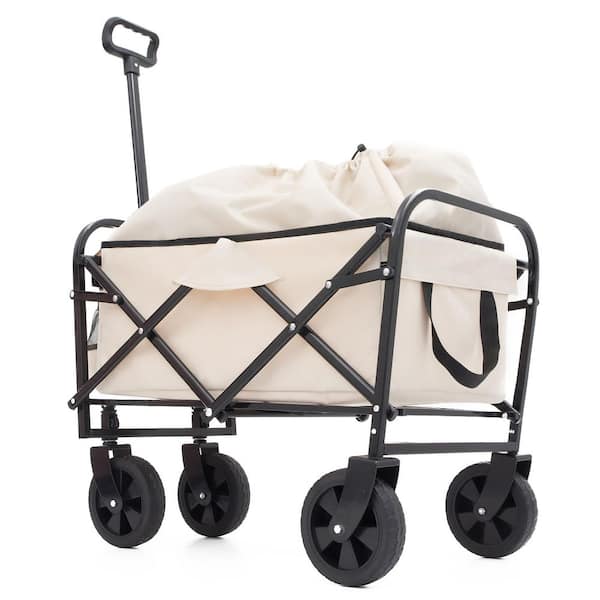 9.74 cu. ft. Cream Fabric Expandable Garden Cart, Heavy Duty Folding Wagon Grocery Cart for Camping, Shopping, Fishing