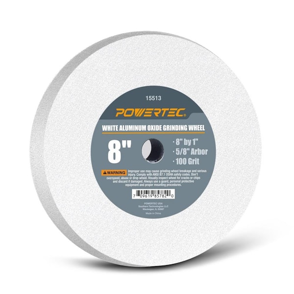 POWERTEC 8 in. x 1 in. 100-Grit 5/8 in. Arbor White Aluminum Oxide Grinding Wheel for Bench Grinder