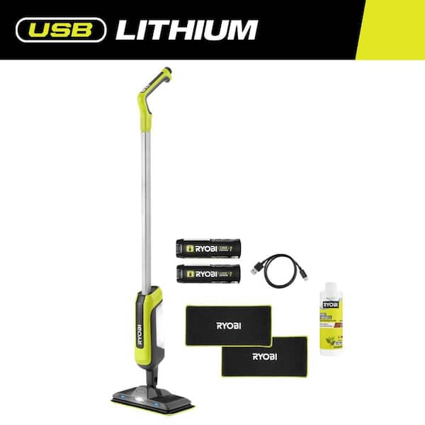 USB Lithium Cordless Agitating Spray Mop Kit w/ 2Ah Battery, Charging Cable, Accessories, and Extra 2Ah Battery