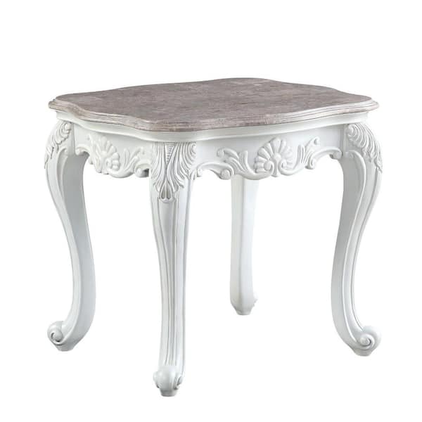 Benjara 26 in. White Rectangle Marble End Table with Cariole Legs