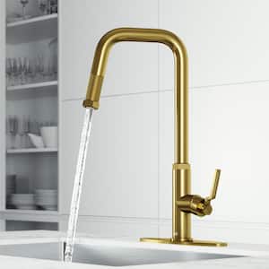 Hart Angular Single Handle Pull-Down Spout Kitchen Faucet Set with Deck Plate in Matte Brushed Gold