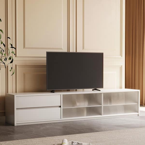 70.86 in. Multimedia Console, Suitable for TVs up to 70 in. with 2-Drawers and 4-Shelves Beige
