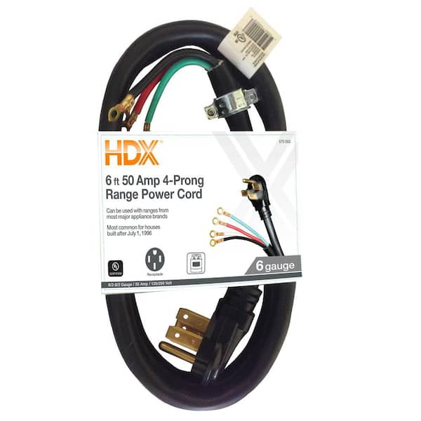 HDX 6 ft. 6/4 50 Amp 4-Prong Range Power Cord, Black