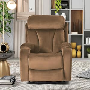 Brown Polyester Recliner Electric Power Lift Recliner with Side Pocket and Remote Control