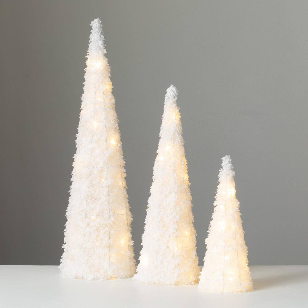 SULLIVANS 31.75 in. 24 in. and 16 in. Large Lighted Cone Trees Set of 3,  White PN3983 The Home Depot