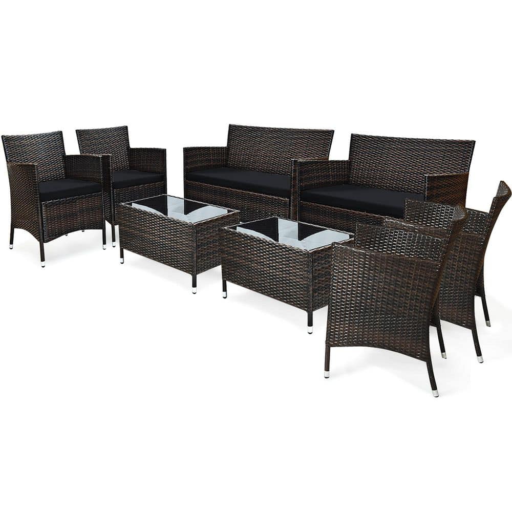 Gymax Pieces Patio Rattan Conversation Furniture Set Outdoor With