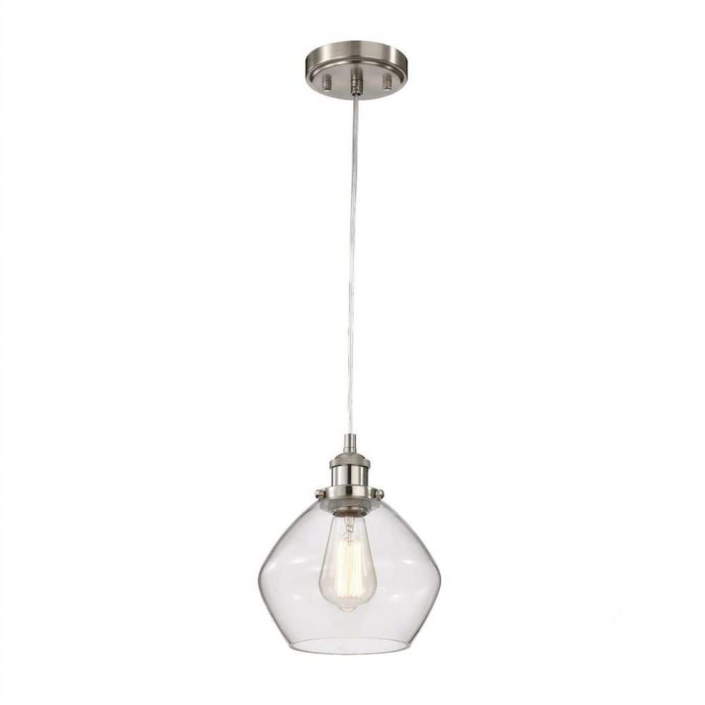 1-Light 8 in. Dia Brushed Nickel Modern Pendant Light with Clear Pentagonal Glass Shade for Kitchen Island Dining Room price history on PriceWatchPro