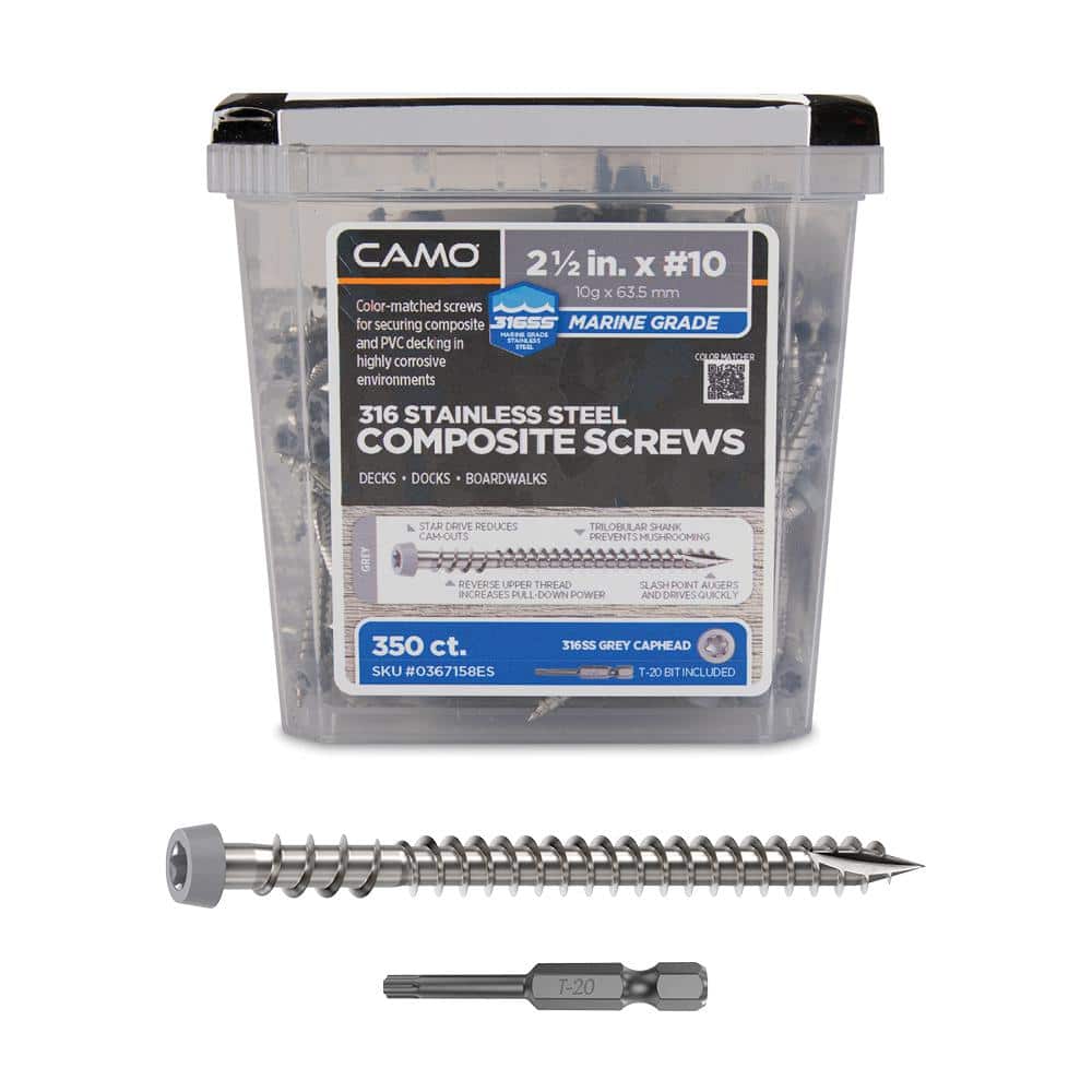 "#10 2-1/2 in. 316 Stainless Steel Star Drive Gray Composite Deck Screws (350-Count)" price history on PriceWatchPro