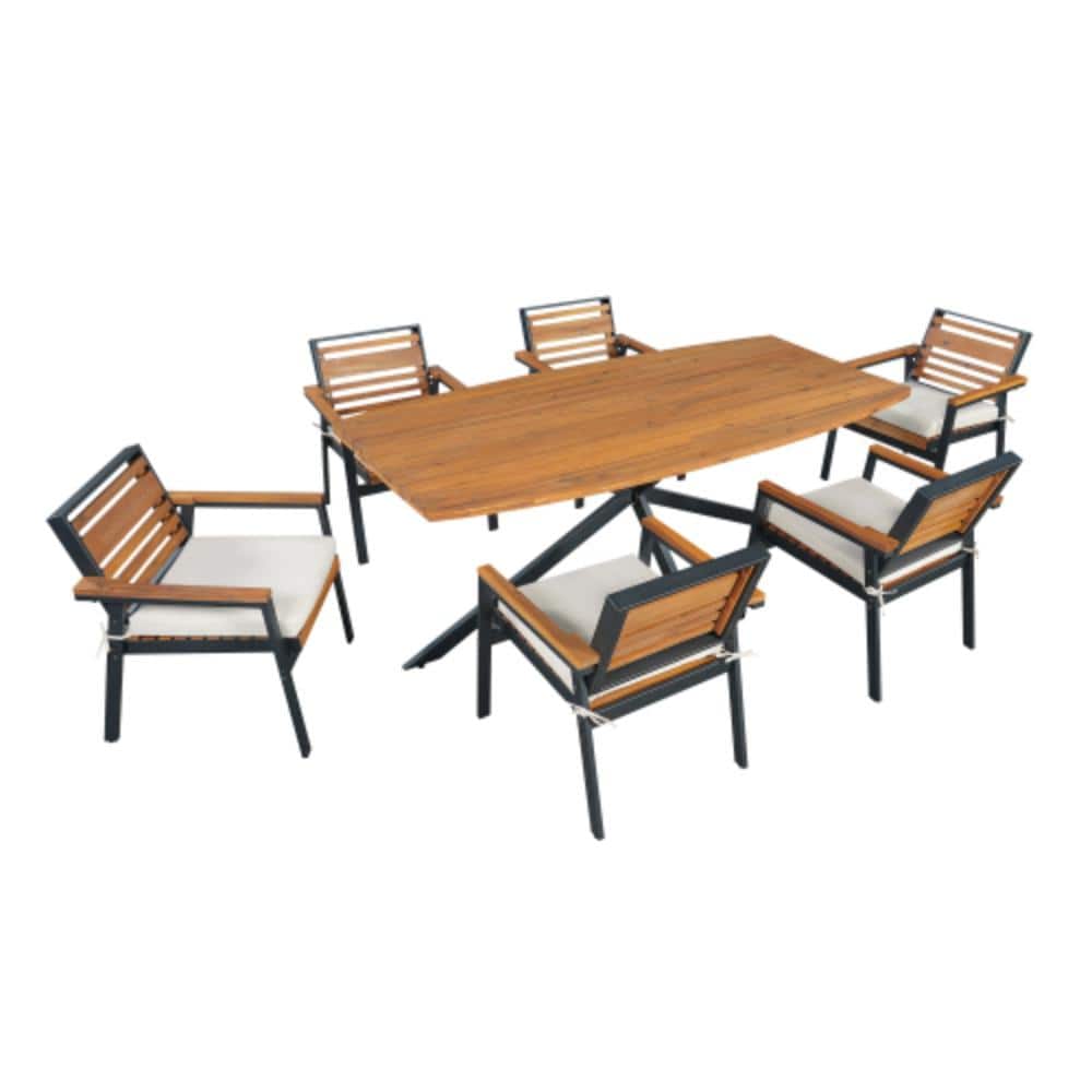 7-Piece Black Iron Outdoor Dining Set with Beige Cushions price history on PriceWatchPro