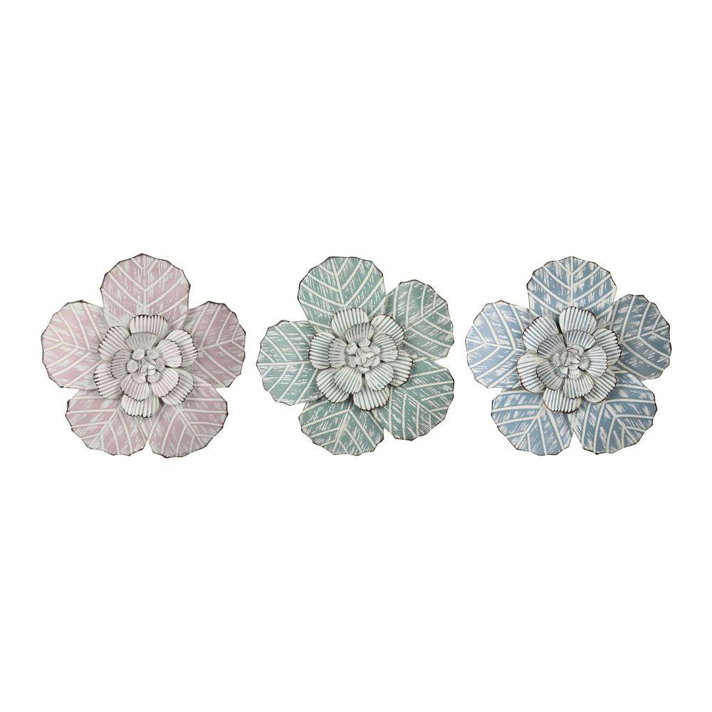 Stratton Home Decor Charming Flowers Metal Wall Decor (Set of 3)S33498