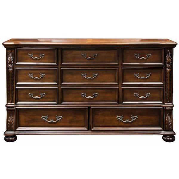 Benjara 68 in. Brown 11-Drawer Wooden Dresser Without Mirror