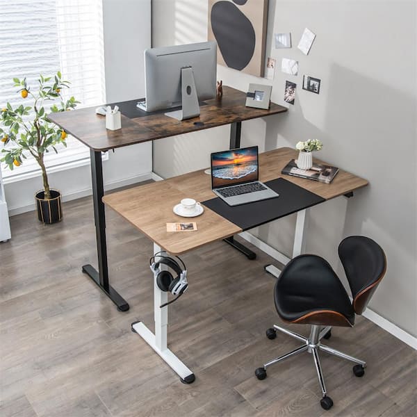 55 in. Oak Wood Electric Standing Desk Sit to Stand Electric Desk Powerful Motor and Height Adjustable