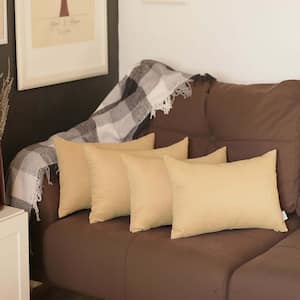 Decorative Farmhouse Beige 12 in. x 20 in. Lumbar Solid Color Throw Pillow Set of 4