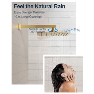 10 in. 2-Spray Square Wall Bar Shower Kit with Hand Shower, Sliding Bar in Brushed Gold (Valve Included)