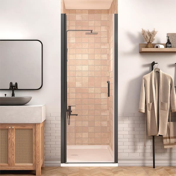 32 to 33 - 1/4 in. W x 72 in. H Pivot Swing Frameless Shower Door in Black with Clear Glass