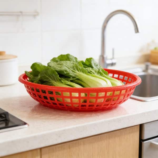 9.25 in. x 6 in. Fast Food Red Plastic Baskets with Oval for Kitchen, Fast Food Serving, (12-Pack)